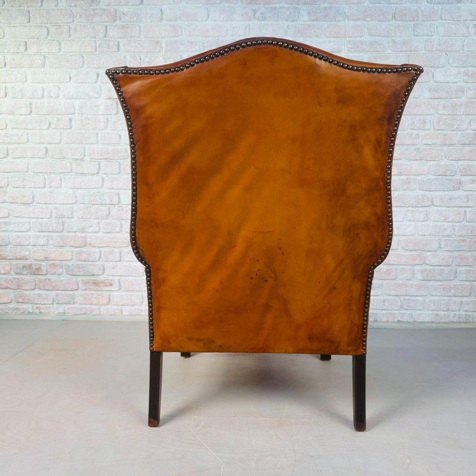 photo for sale Vintage George III Style English Tan Leather Wingback Chair C.1940 #A834