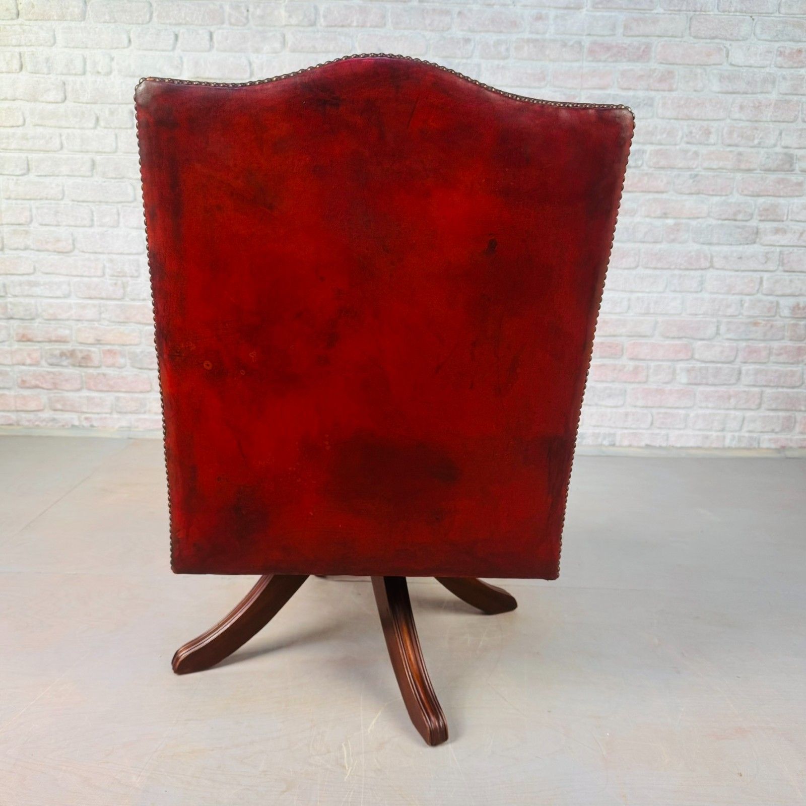 English Vintage Deep Red Leather Swivel Office Desk Chair #A833 photo vintage