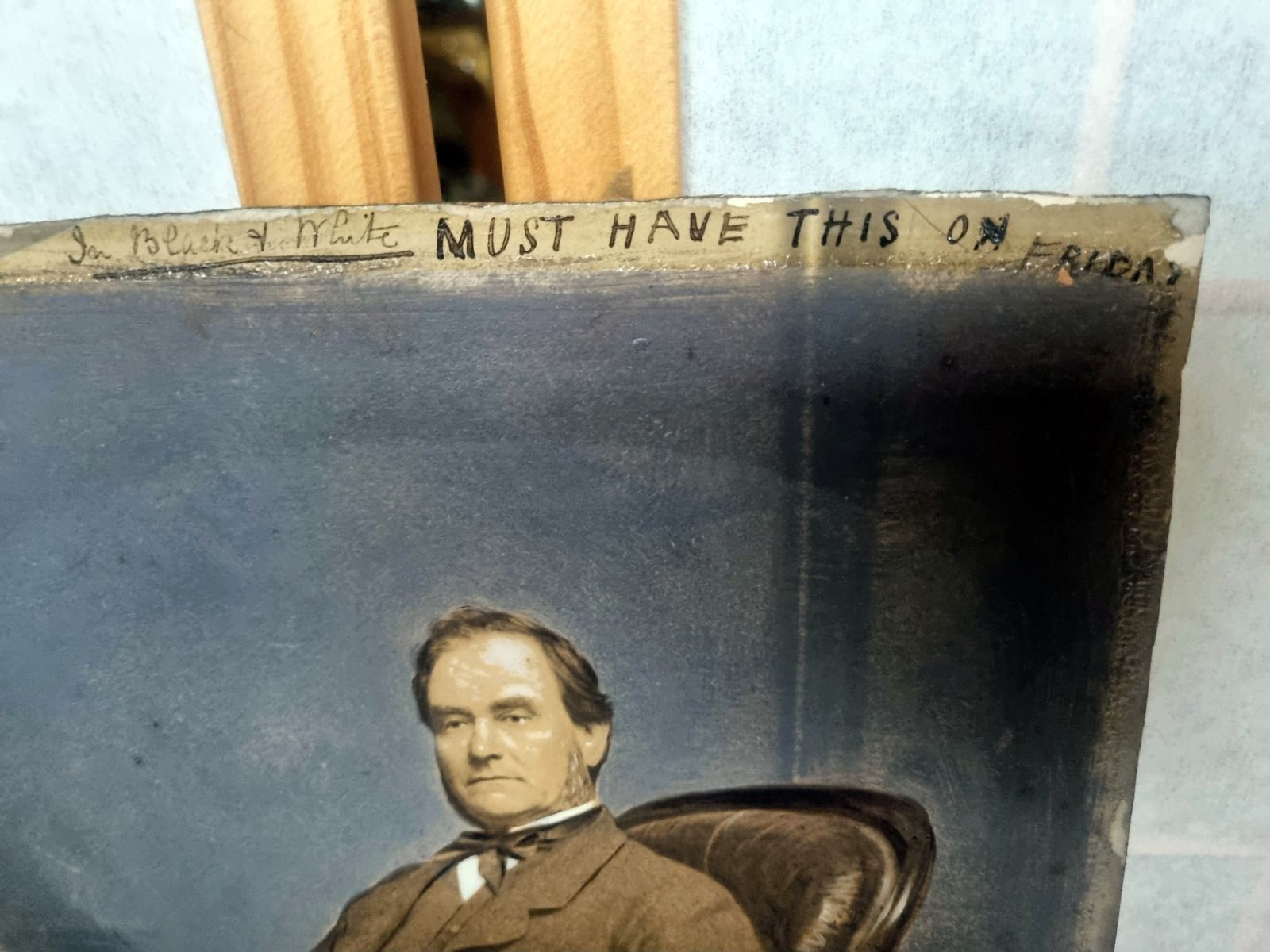 Antique Portrait Photograph Print, Gentleman Seated Chair Image, Oil Painted Over Photograph, 19th Century Wall Art photo Art