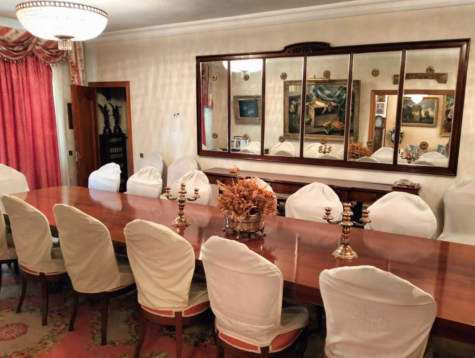 Mahogany Dining Set, 20 Mahogany Petit Point Chairs + A 6 Metres Unique Mahogany Table