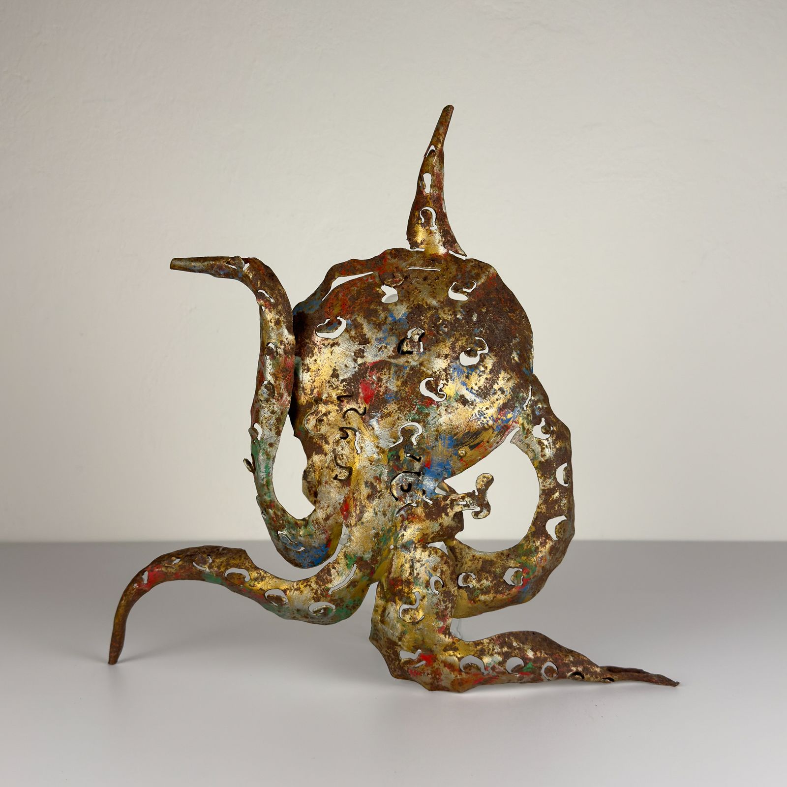 Original Metal Brutalist Wall Lamp Octopus By Salvino Marsura, Italy 1980s photo for sale