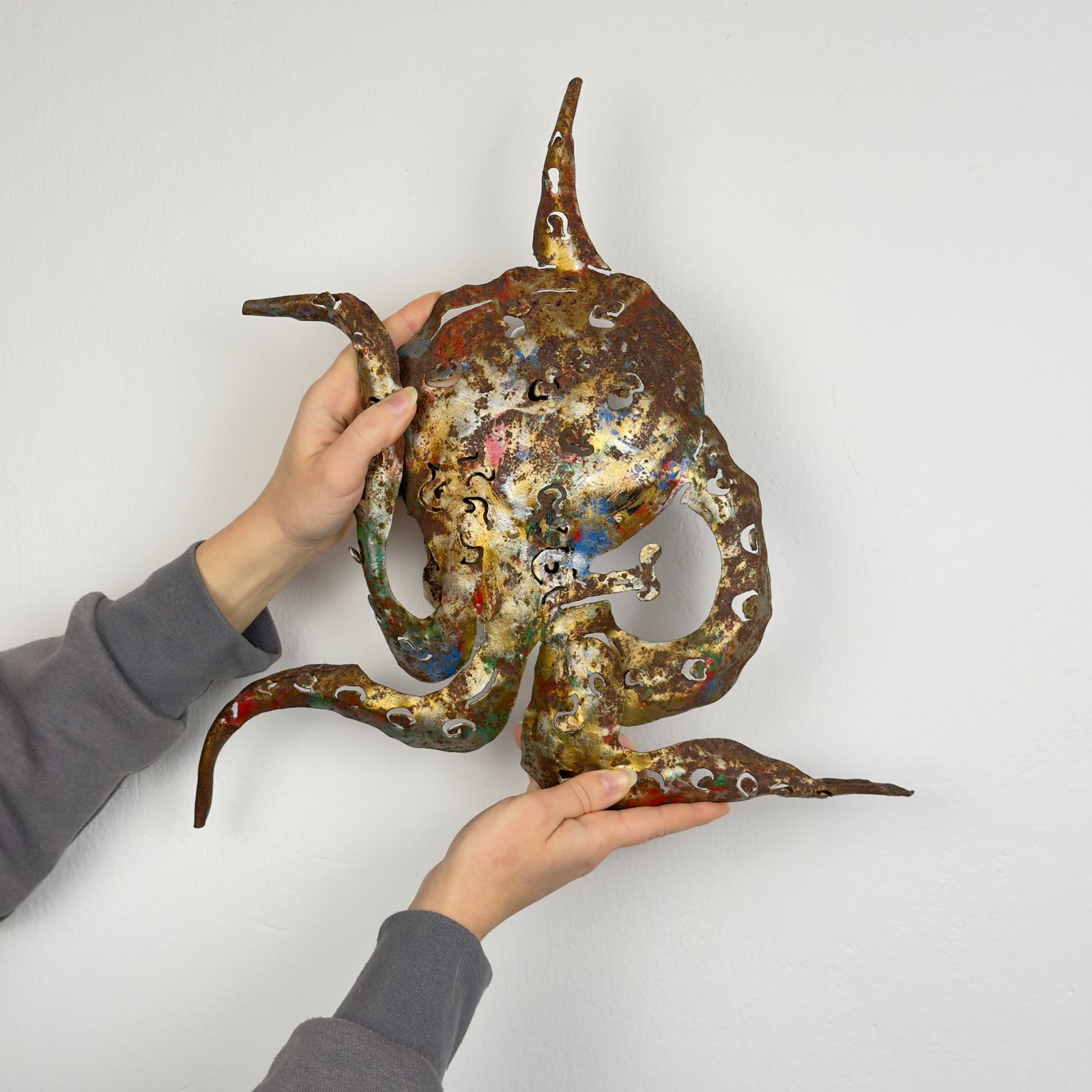 photo furniture Original Metal Brutalist Wall Lamp Octopus By Salvino Marsura, Italy 1980s
