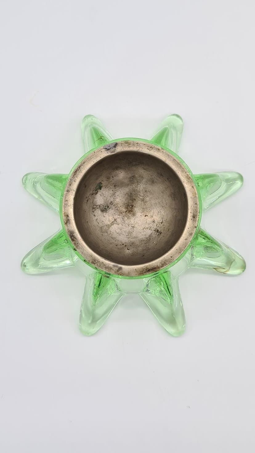 Ashtray, Green Glass, Metal, Czechoslovakia, 1960s. photo for sale