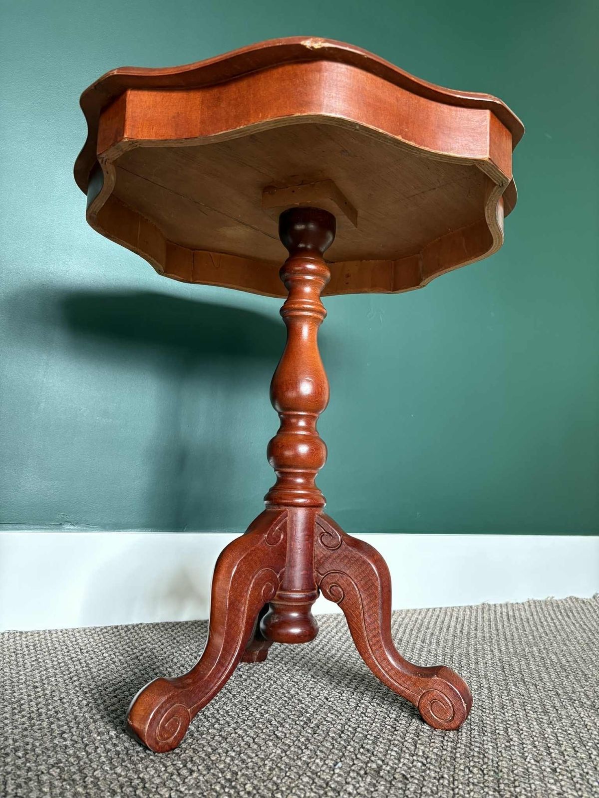 Antique Marquetry Tripod Side Table With Floral Inlay photo furniture