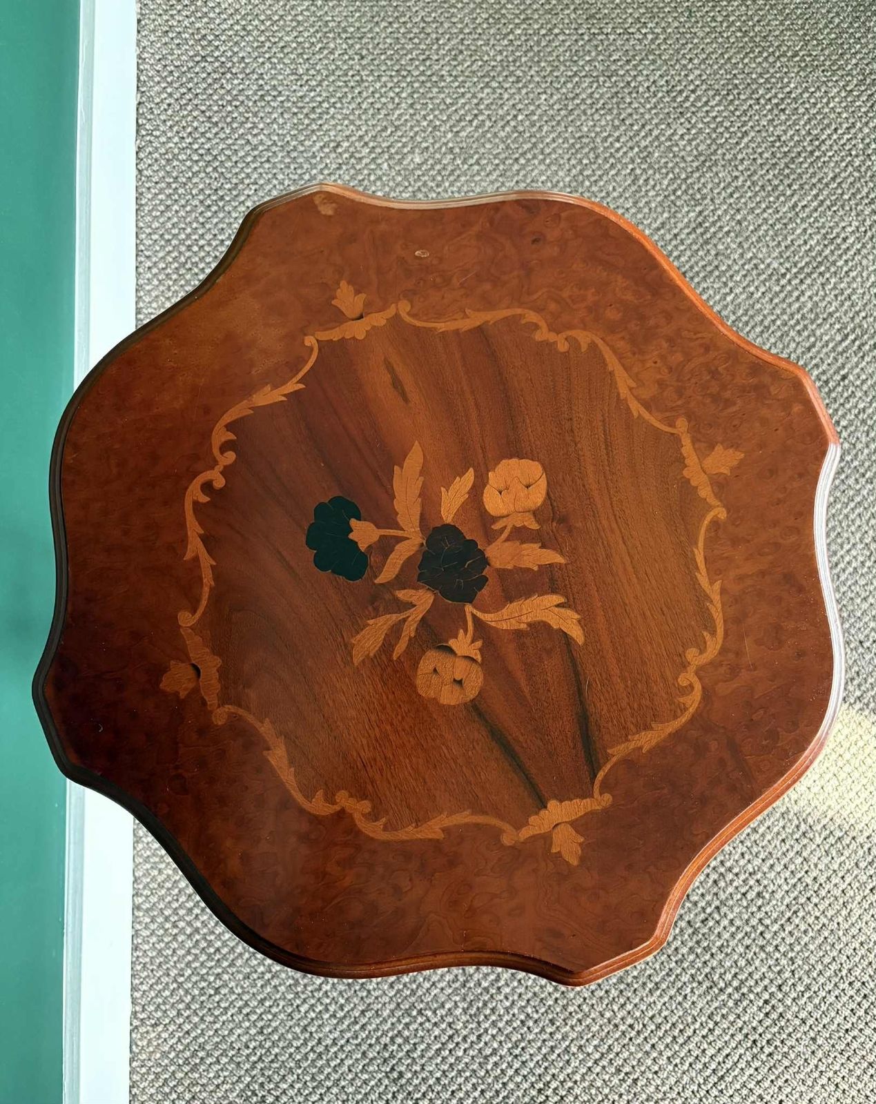 Antique Marquetry Tripod Side Table With Floral Inlay photo for sale