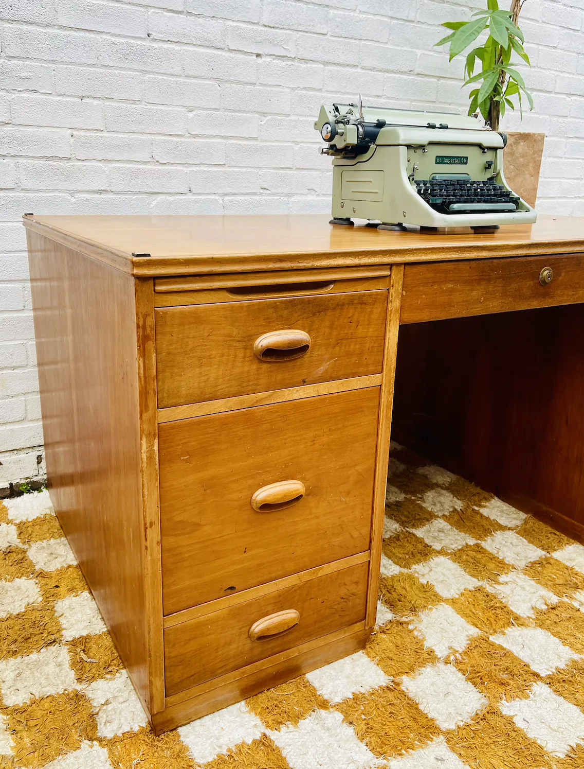 Mid Century, Solid Oak Swiss Directors Desk With Locking Drawers And Set Of Keys
