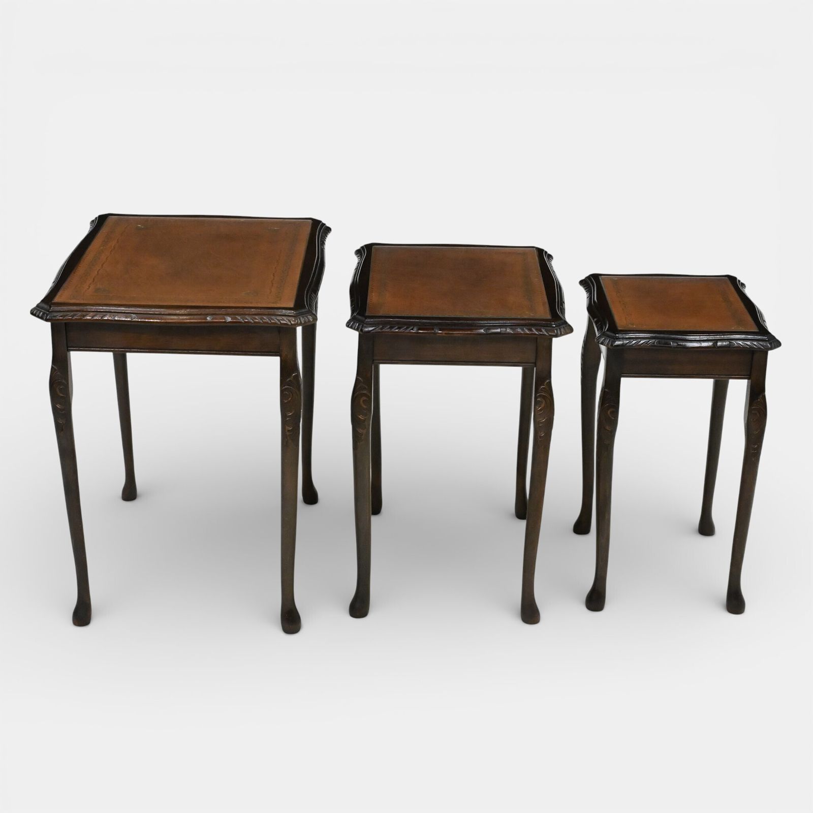 Furniture Tall Nest Of Tables Queen Anne Cabriole Legs Leather Glass Top Free Uk* Delivery photo