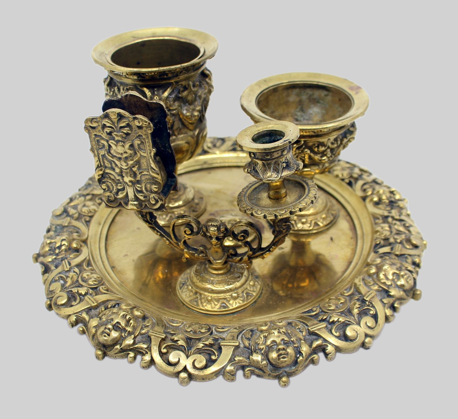 19th C. English Brass Inkwell & Writing Desk Set C.1880 photo Home Decor