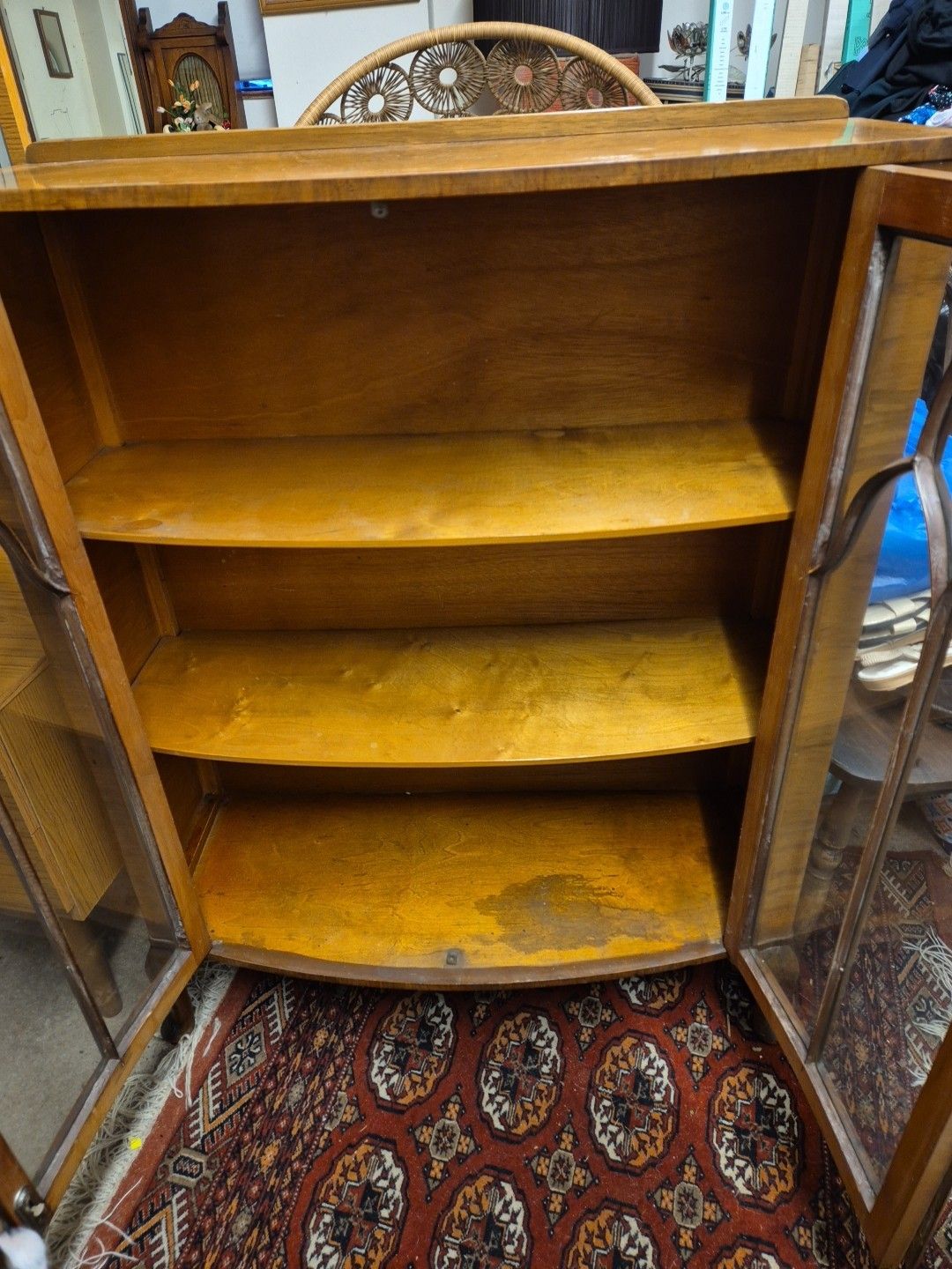 Beautiful 2 Door Antique Display Cabinet With Key, On Cabrio Legs photo vinterior