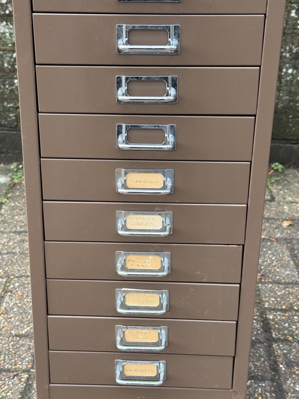 Mid Century Metal Filing Cabinet Drawer Unit Industrial Storage Chest Vintage Office   Coffee Latte Coloured, 10 Drawers photo Furniture