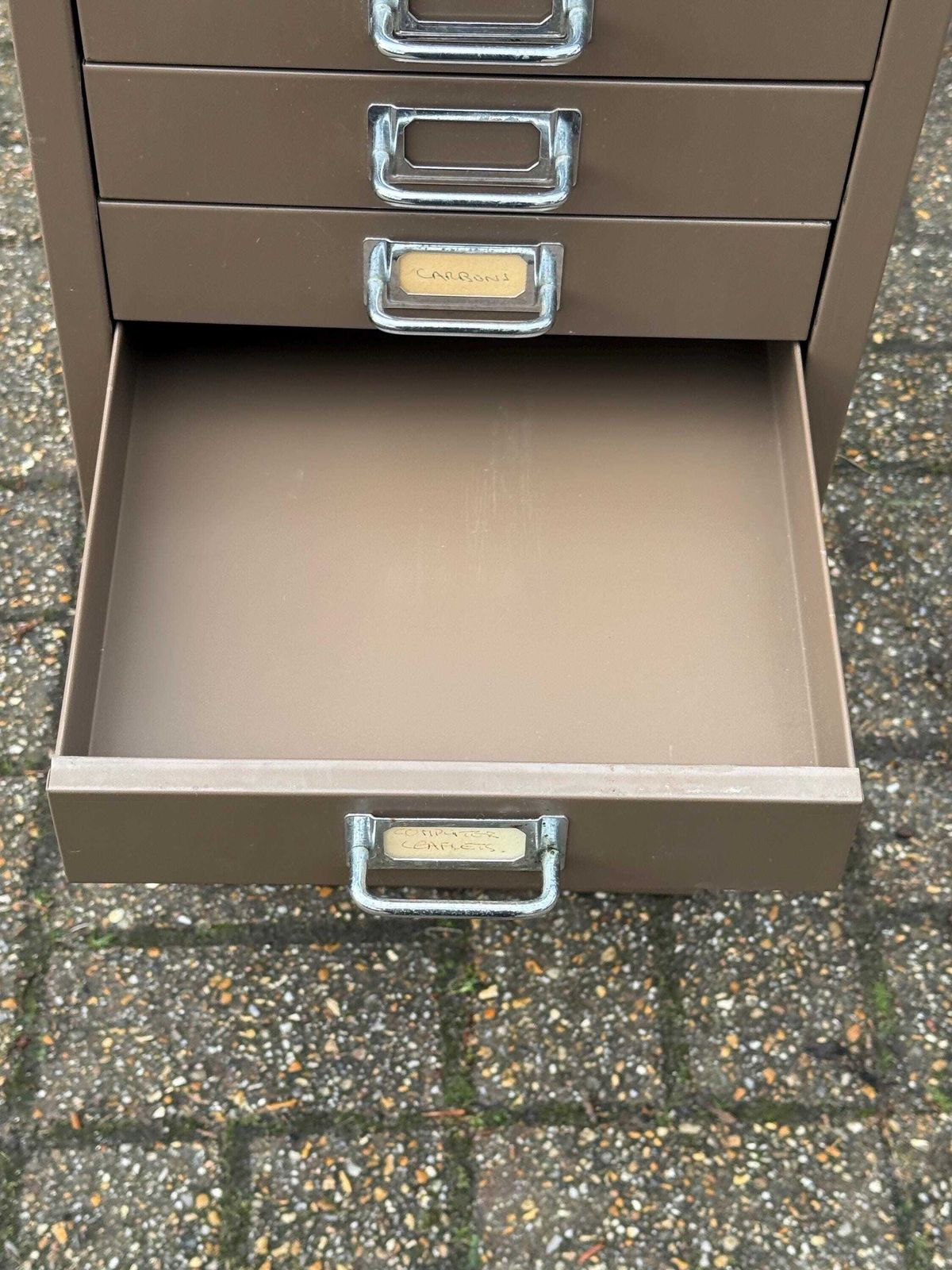 Mid Century Metal Filing Cabinet Drawer Unit Industrial Storage Chest Vintage Office   Coffee Latte Coloured, 10 Drawers photo vintage