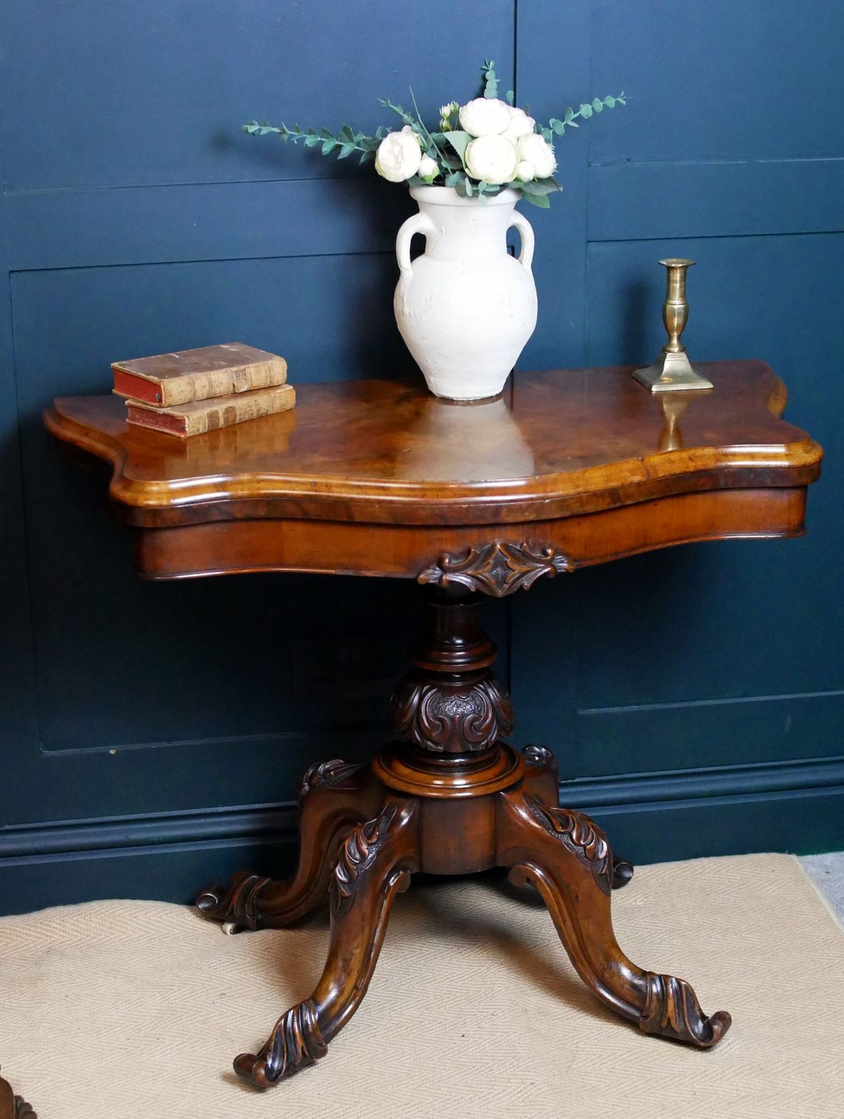 Victorian Serpentine Burr Walnut Console Hall Side Games Table
