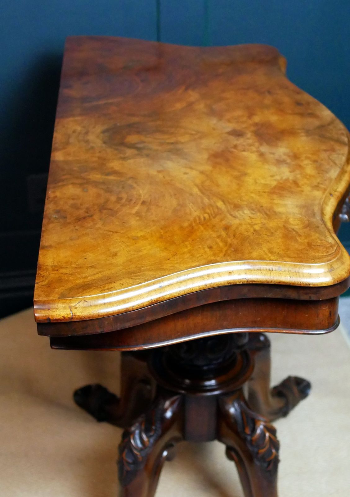 1495.0 Victorian Serpentine Burr Walnut Console Hall Side Games Table photo