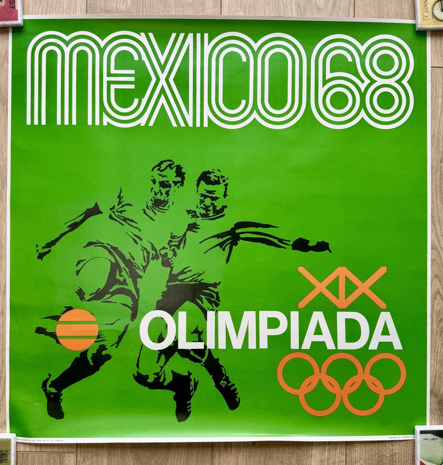 Rare Original Vintage Mexico 1968 Olympic Poster 60cms Olympiada Football Soccer photo for sale