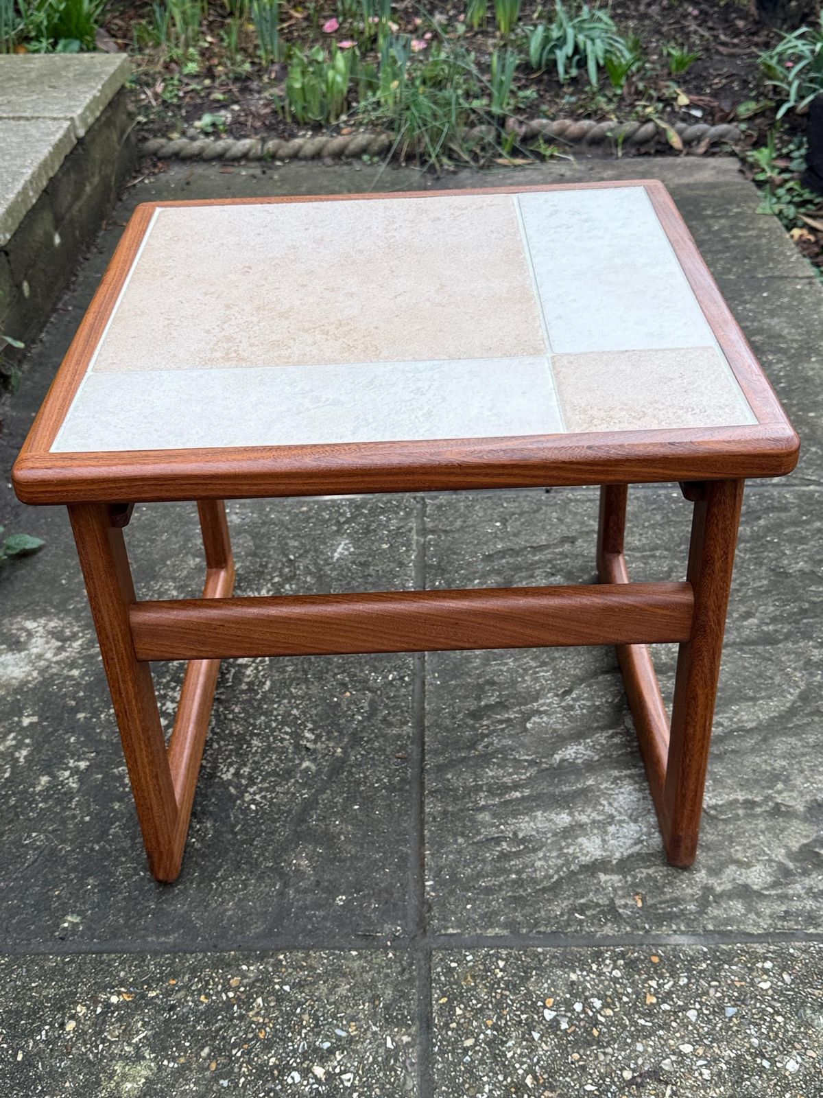 Small Mid Century Teak Tile Top, G Plan Style Side Table, Scandinavian Style Vintage Occasional Table photo furniture