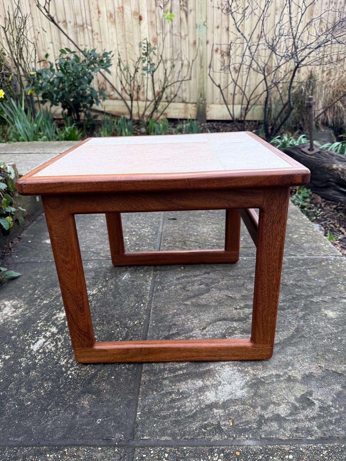 Small Mid Century Teak Tile Top, G Plan Style Side Table, Scandinavian Style Vintage Occasional Table photo 165.0