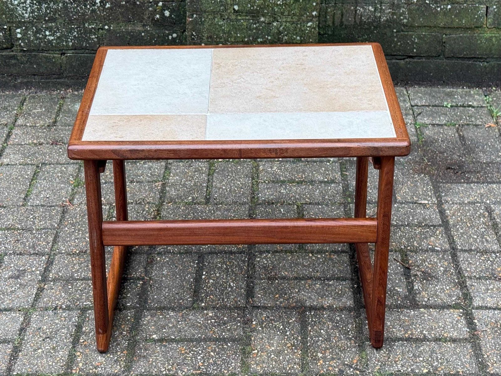 Mid Century Teak Tile Top, G Plan Style Side Table, Scandinavian Style Vintage Occasional Table photo furniture