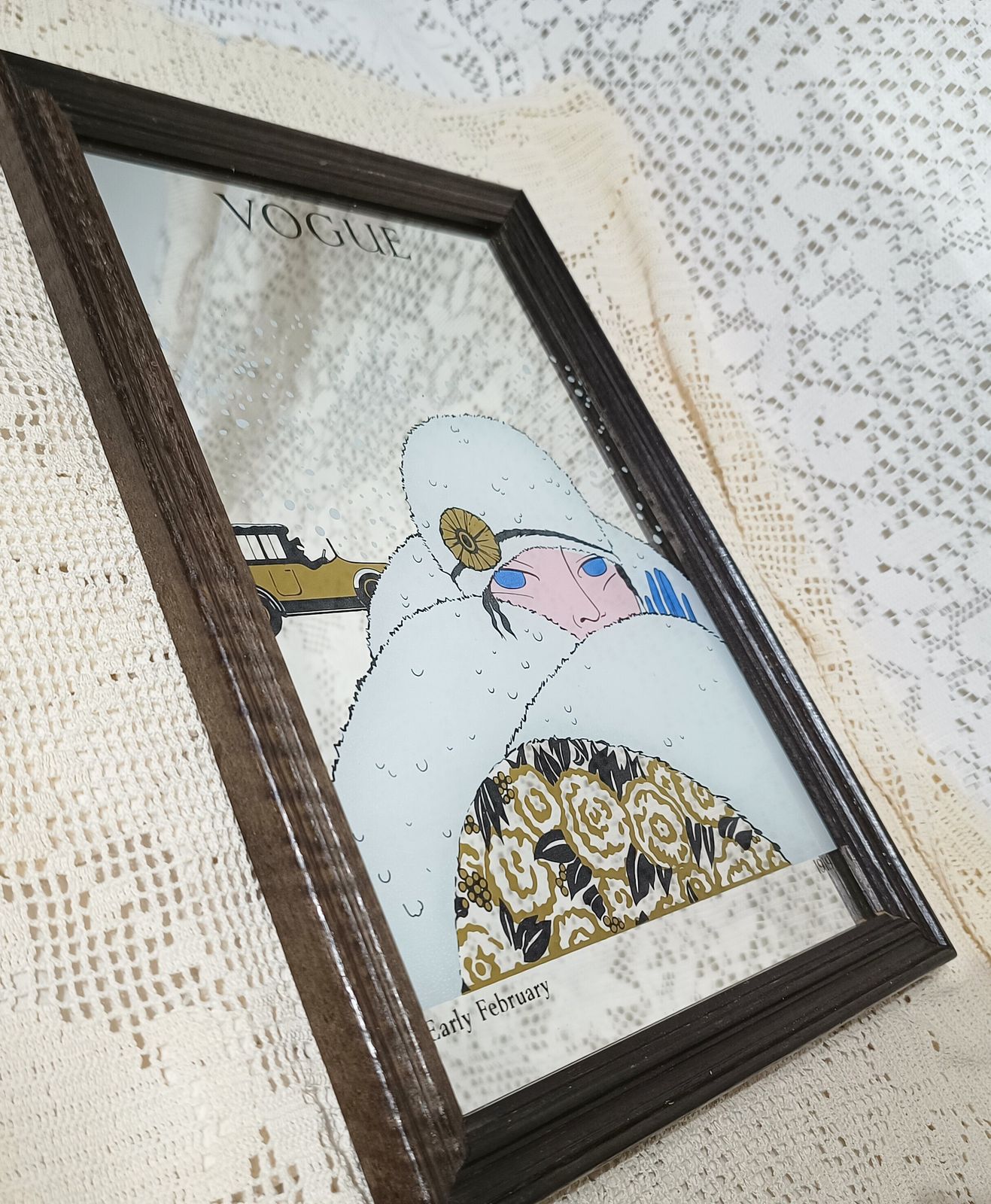 1970 Vogue Picture Mirror Lady In Snow February 1919. photo Home Decor