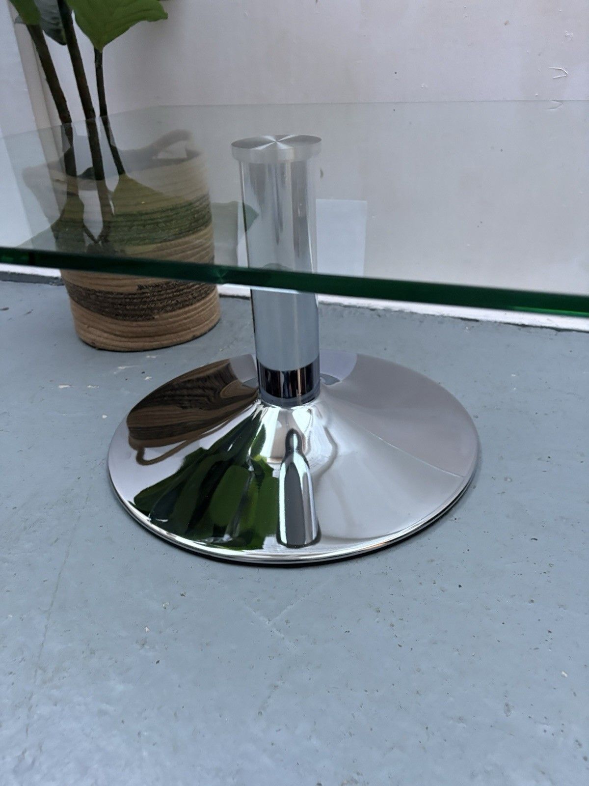 Contemporary Square Glass Top Chrome Trumpet Knee Coffee Table photo Furniture
