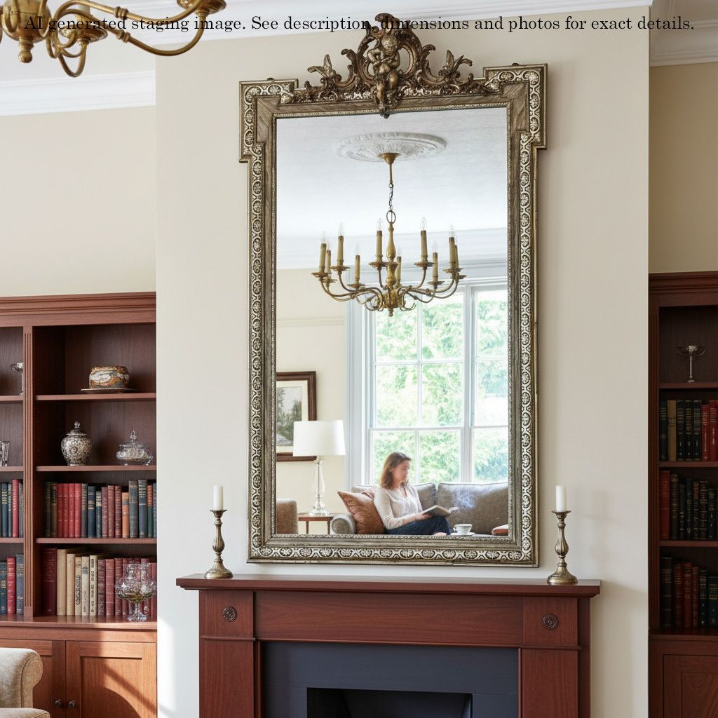 Antique Large C.1900 Gilt Overmantle Wall Mirror – High Quality Ornate Design photo furniture