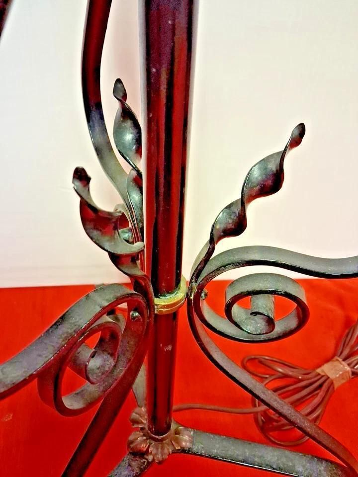 Antique Arts And Crafts Iron And Copper Floor Oil Lamp Converted To Electric photo furniture