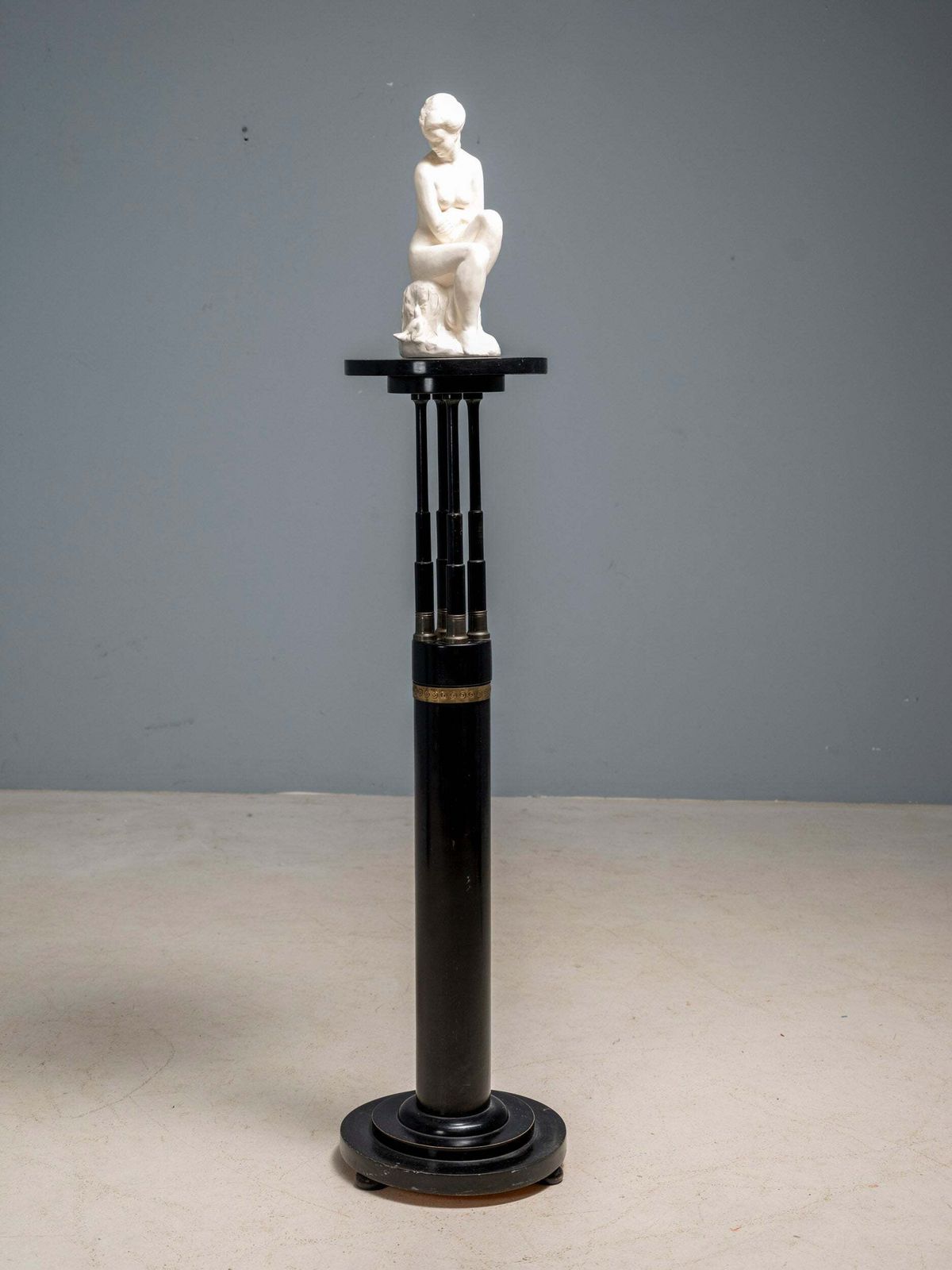 Black Lacquered Pedestal With Brass Details, 20th Century photo for sale