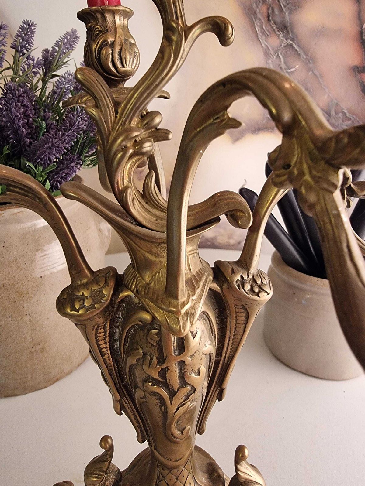 Antieke Franse Bronzen Kandelaar, Vierarmige Bronzen Kandelaar, Franse Kaarsenhouder, Chateau Chic photo buy
