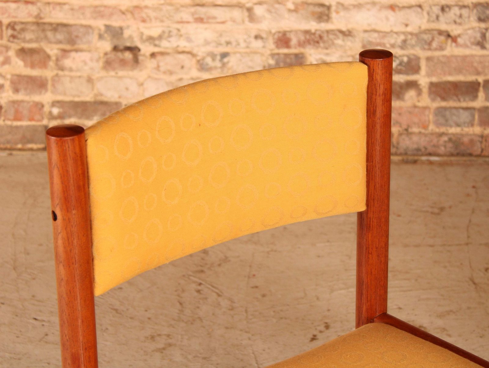 Set Of 4 Danish Mid Century Teak Dining Chairs With Yellow Fabric Upholstery, Circa 1970s photo Furniture