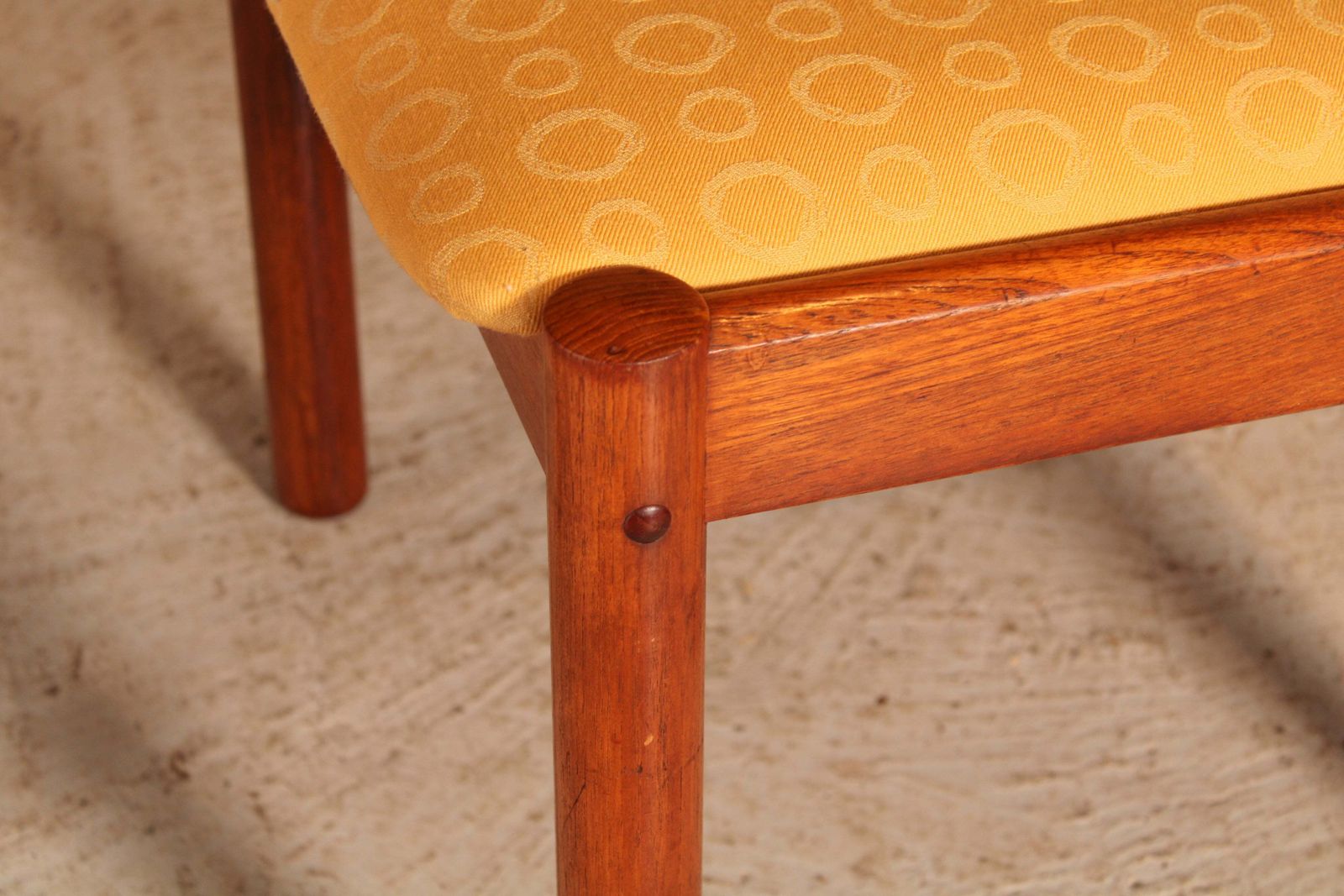 Furniture Set Of 4 Danish Mid Century Teak Dining Chairs With Yellow Fabric Upholstery, Circa 1970s photo