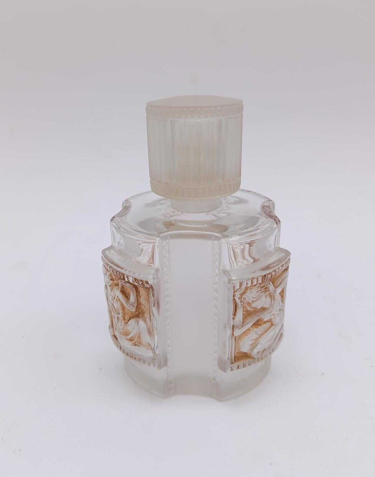 Helene Lalique Perfume Bottle, Vintage 1940s Glass Bottle, 634 Sepia Staining