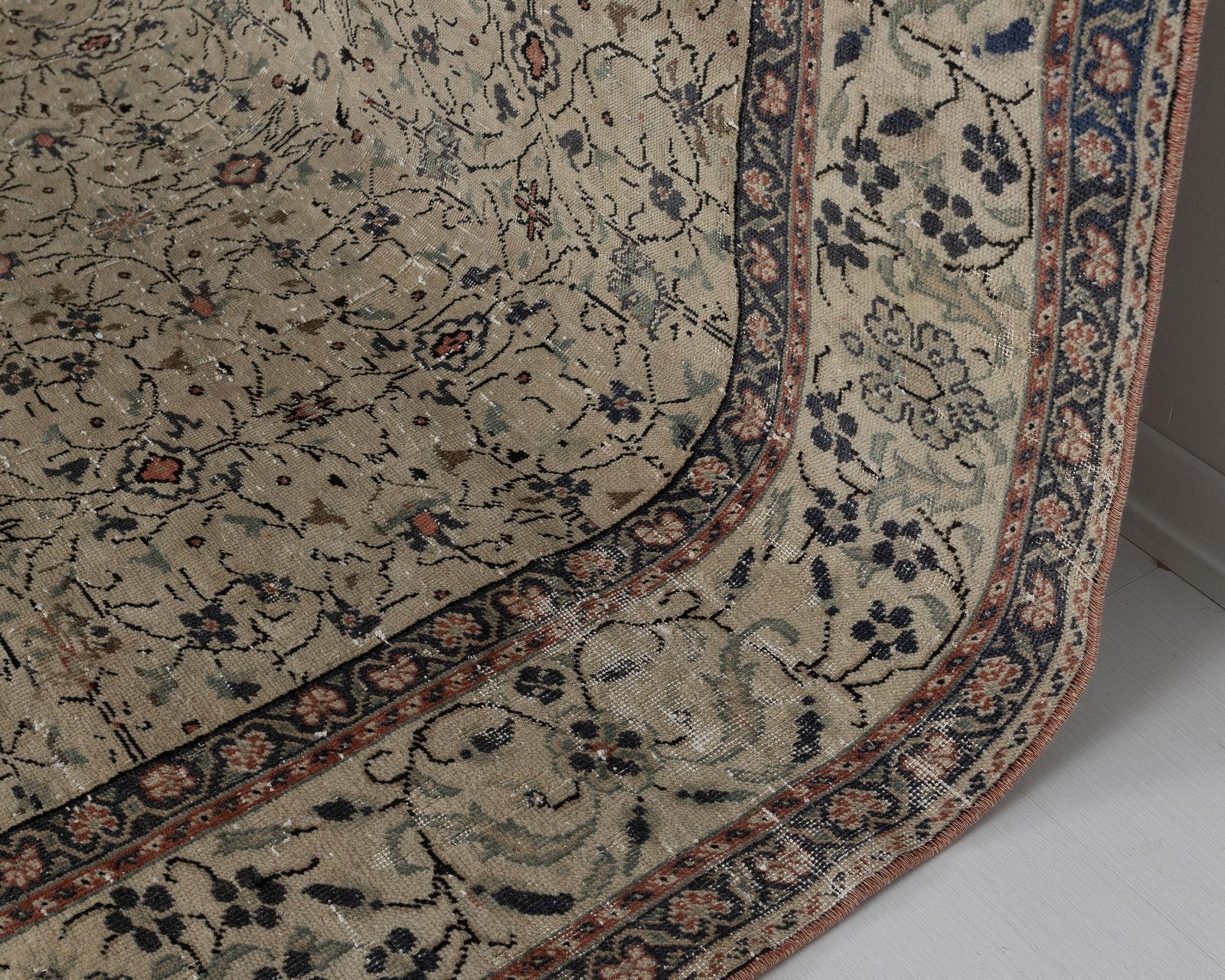 7x9 Vintage Rug, Turkish Rug Low Pile Beige Floral Boho Traditional Handwoven Wool, photo buy