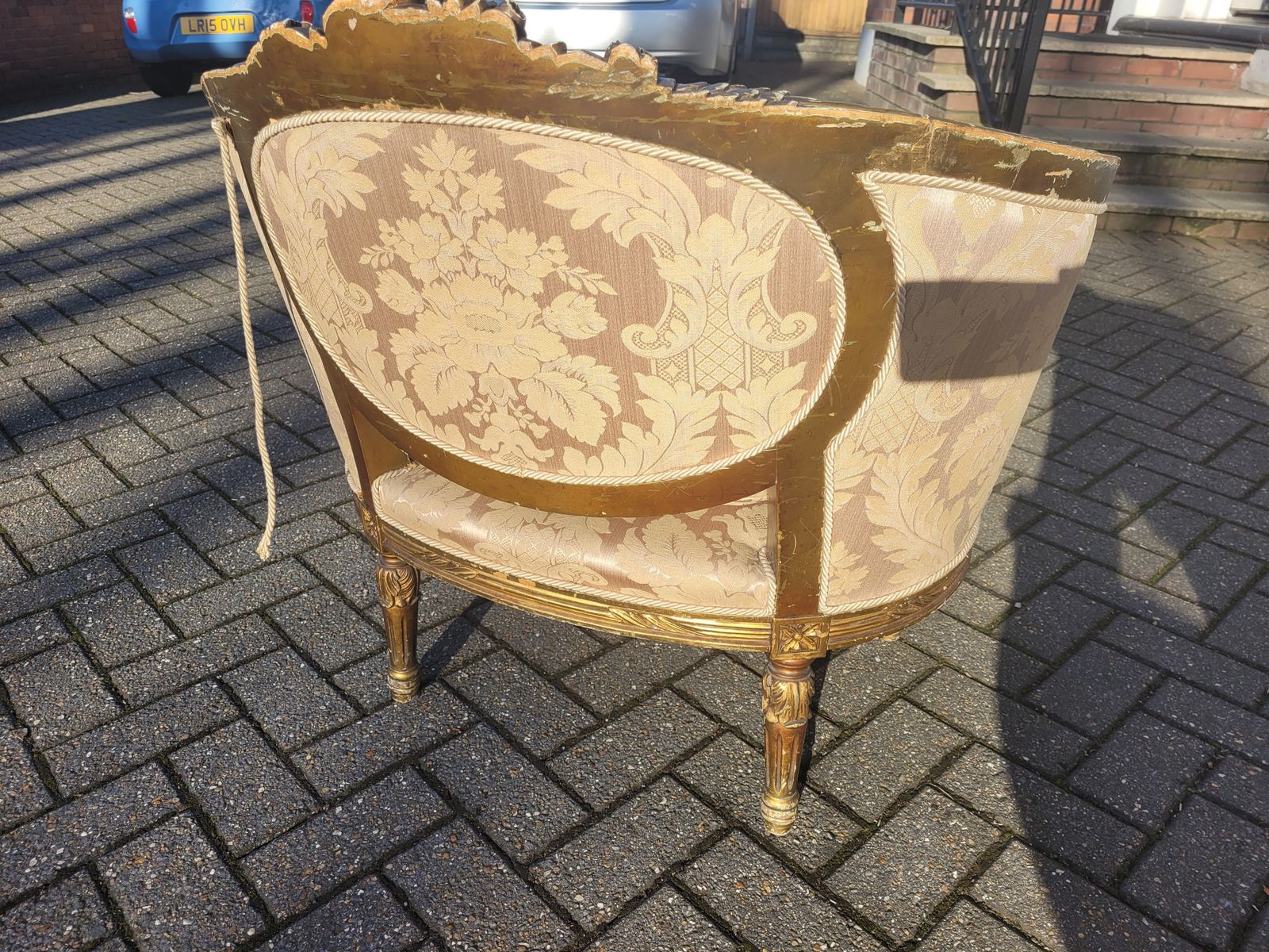 Brocade Reupholstered Antique Armchair photo Furniture