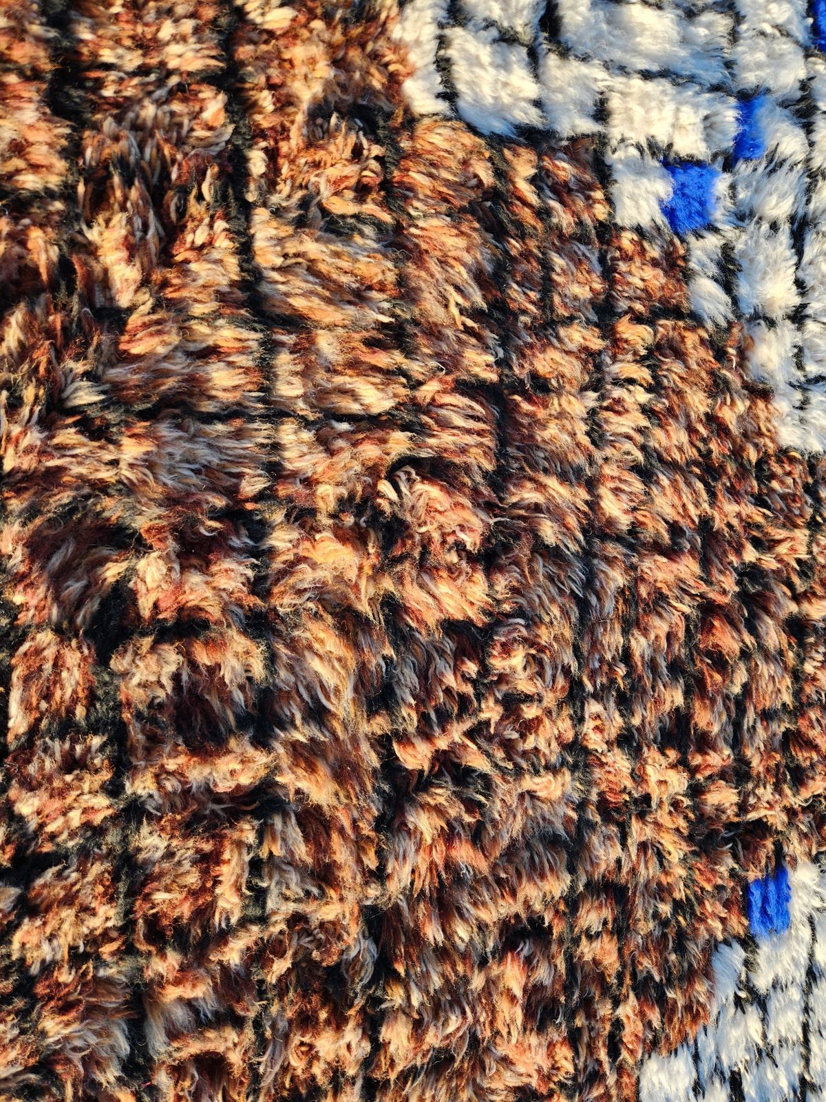 Abstract Moroccan Beni Ourain Rug   300x200cm   Blue, Brown & Orange Wool photo 660.0