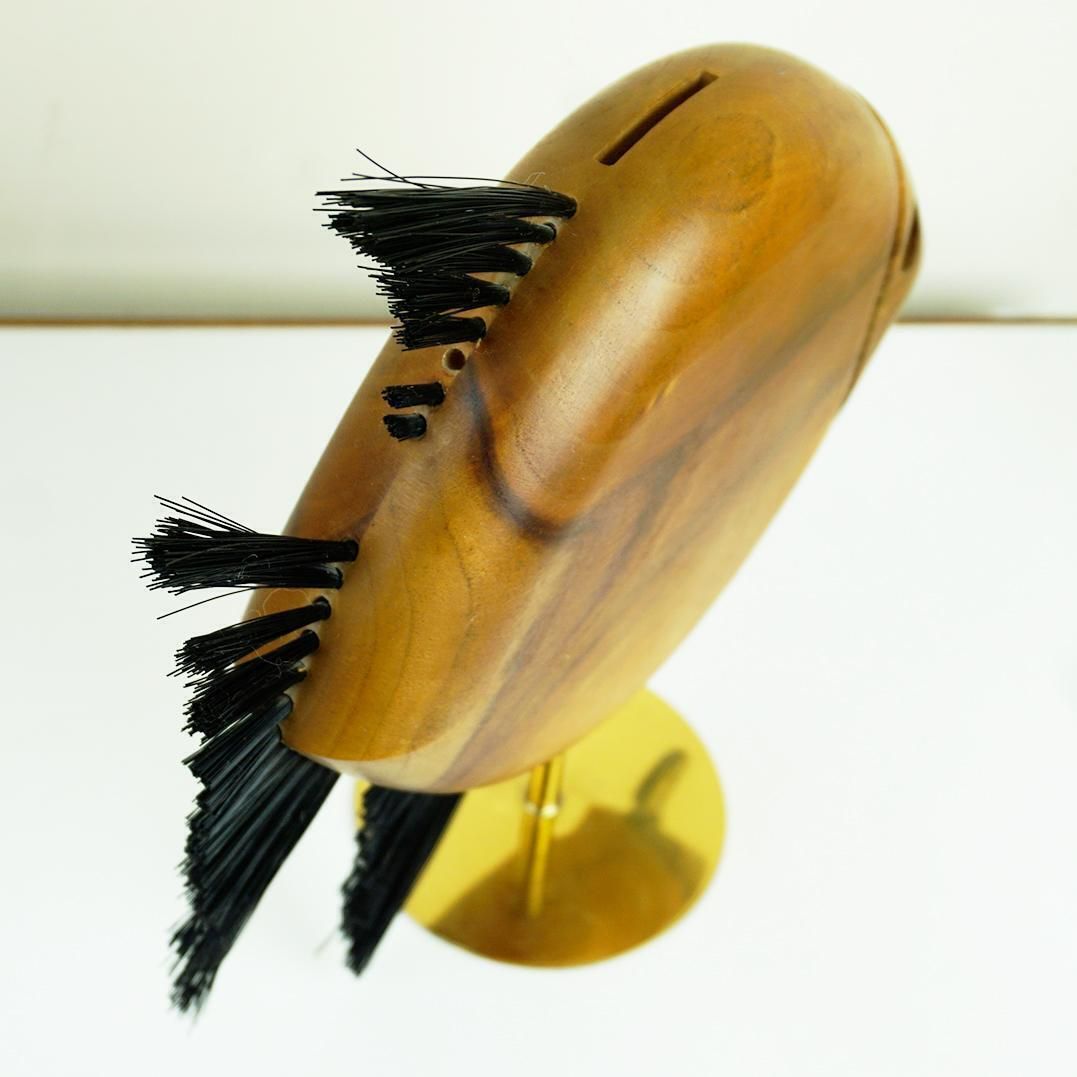 Austrian Midcentury Walnut And Brass Fish Shaped Money Box By Carl Auböck photo for sale