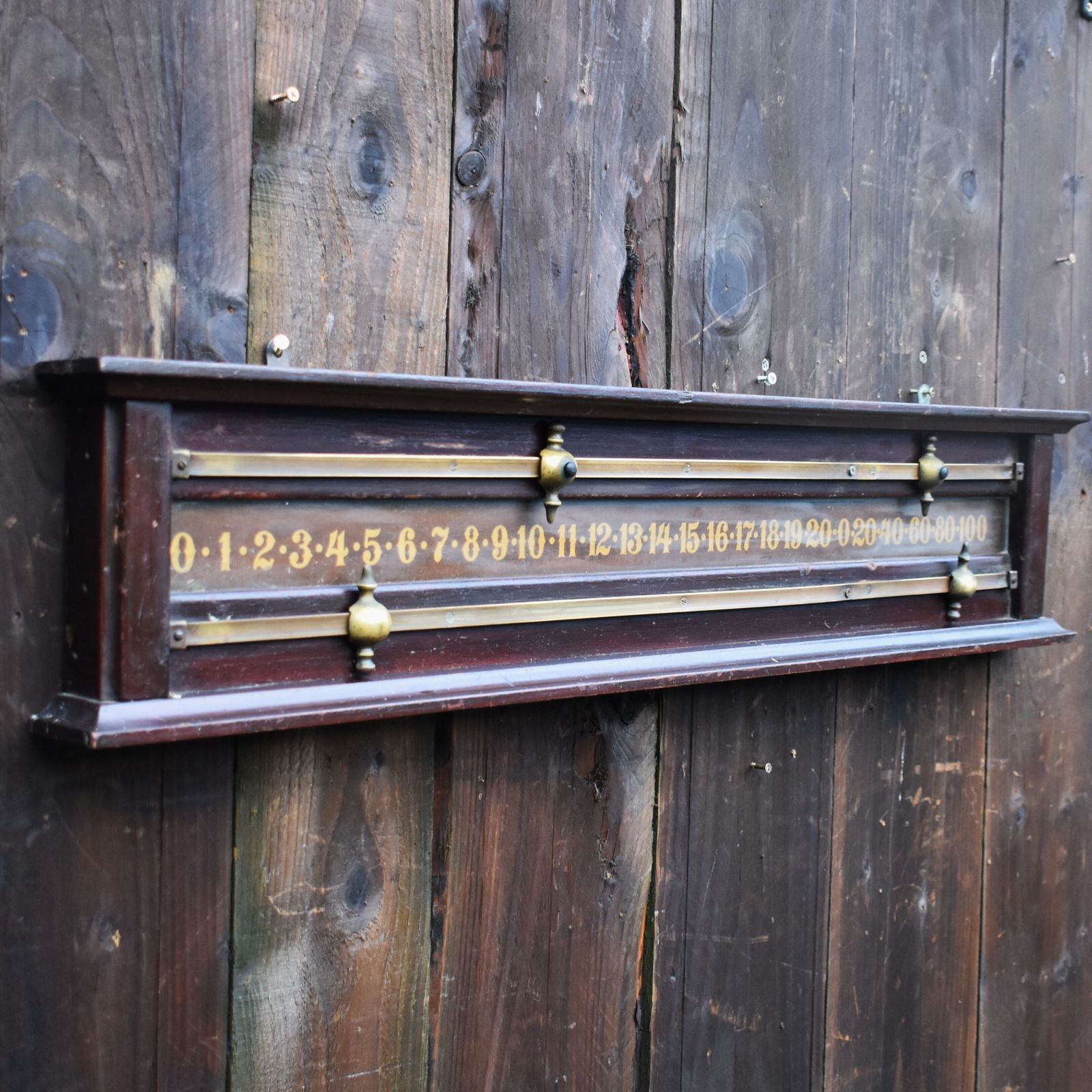 Antique Mahogany Glass Backed Brass Markers Wall Mounted Snooker Scoreboard