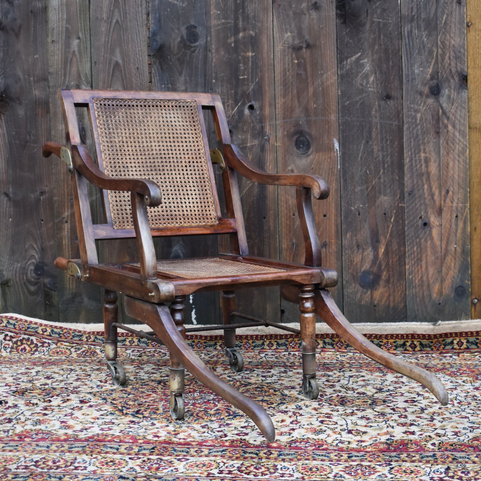 Antique Victorian Walnut Carters Style Invaild Carry Campaign Bergère Cane Chair