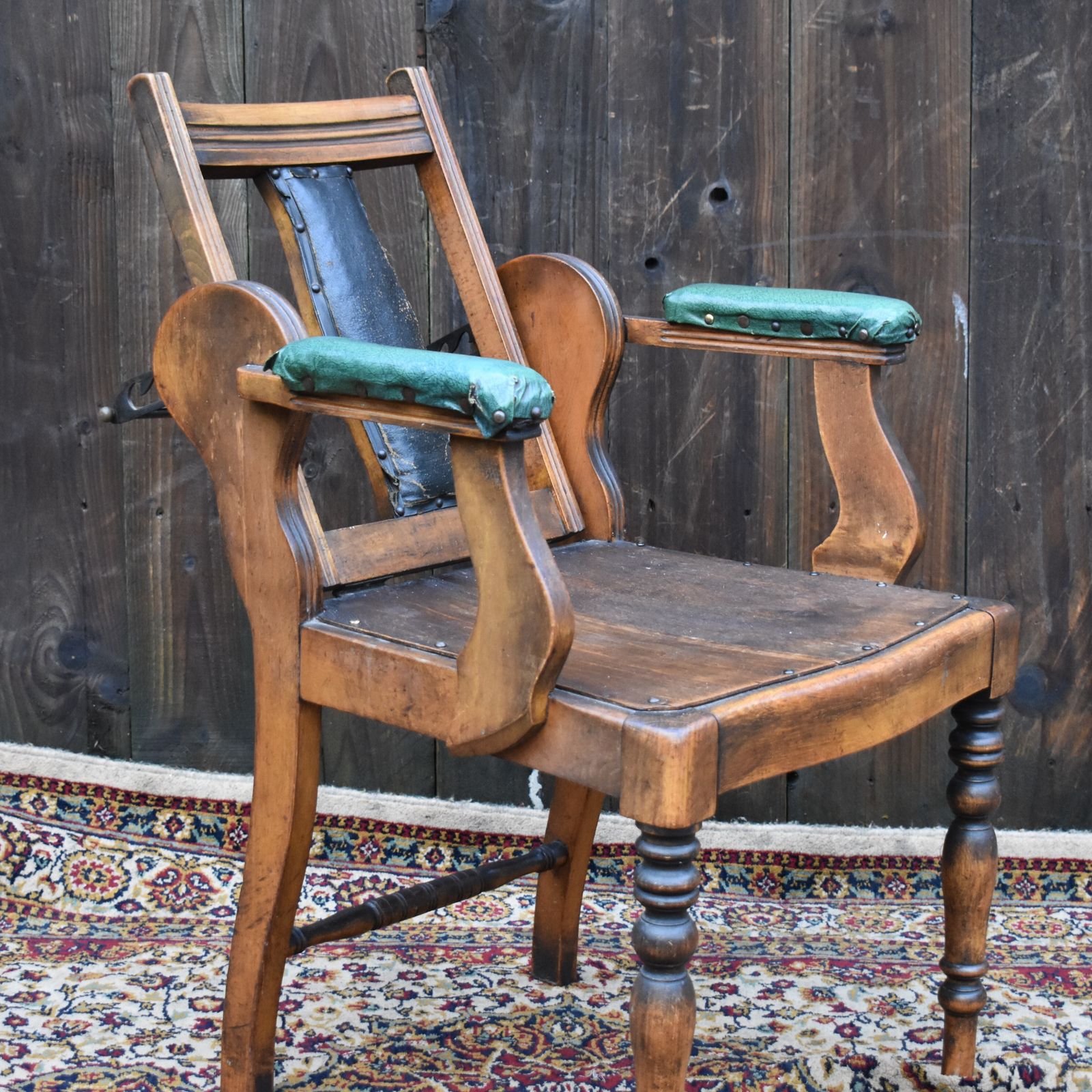 photo for sale Antique Edwardian Leather And Beechwood Adjustable Barbers Dentist Chair