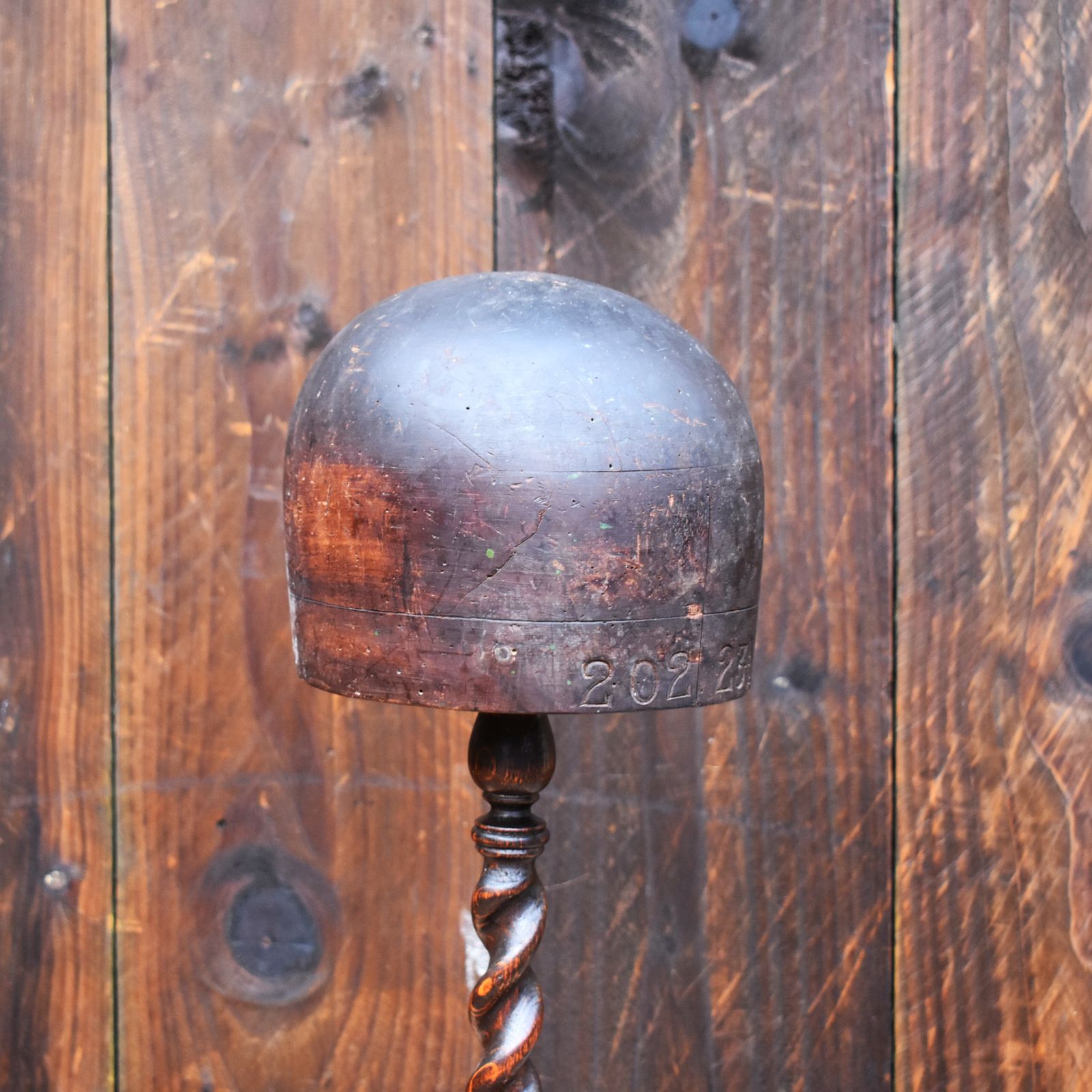 Antique Milliners Hat Mould Block Haberdashery Barley Twist Wig Stand photo vinterior