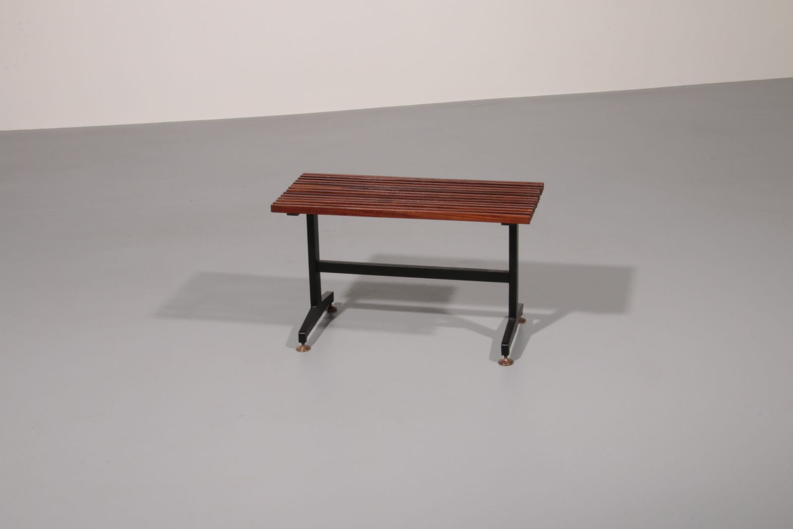 Mid Century Italian Bench 1960s With Black Metal Frame,And Solid Teak Slats photo for sale