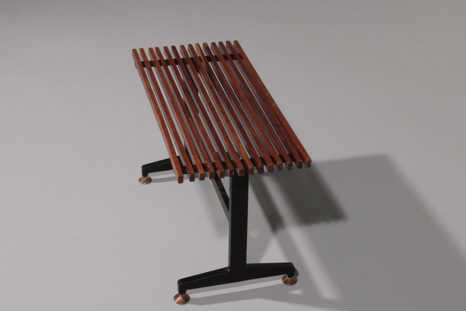 Furniture Mid Century Italian Bench 1960s With Black Metal Frame,And Solid Teak Slats photo