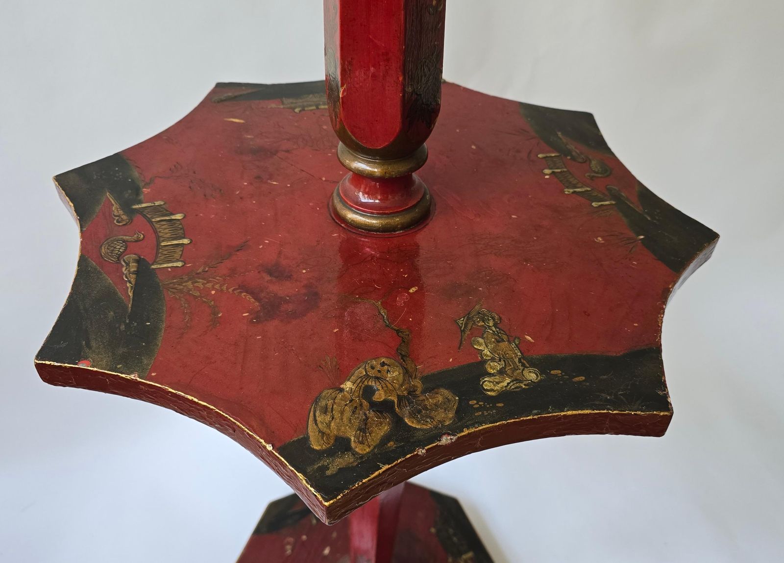 Striking Red Lacquered Chinoiserie Floor Lamp With Table, France, Ca. 1920–1940 photo 3985.0