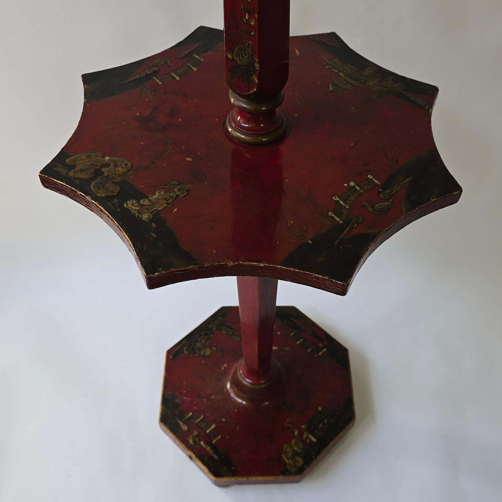 photo buy Striking Red Lacquered Chinoiserie Floor Lamp With Table, France, Ca. 1920–1940