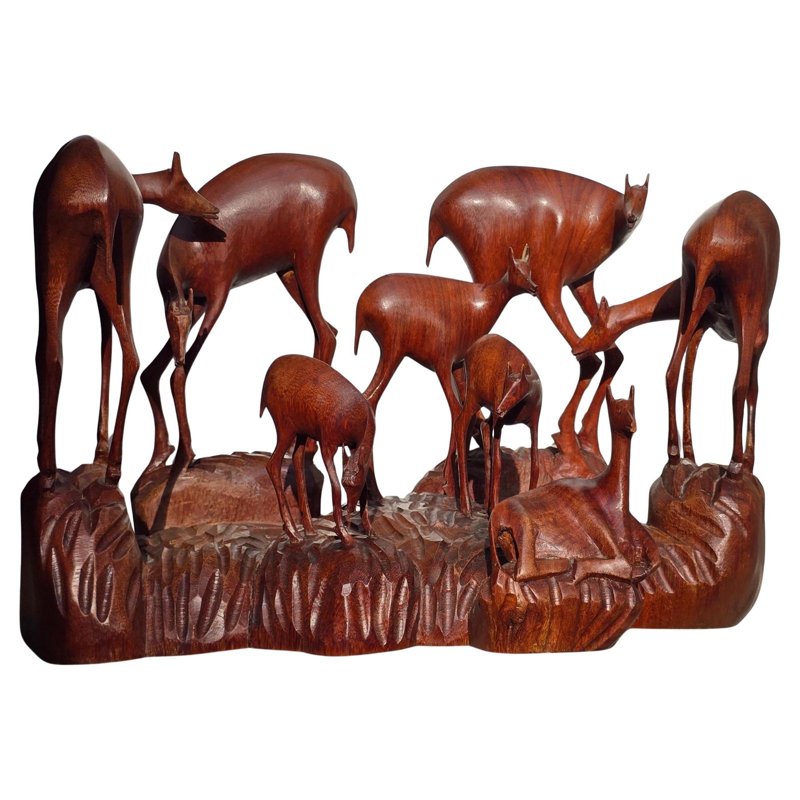 African Wooden Sculpture Of A Deer Family, Belgian Congo, 1950s photo furniture