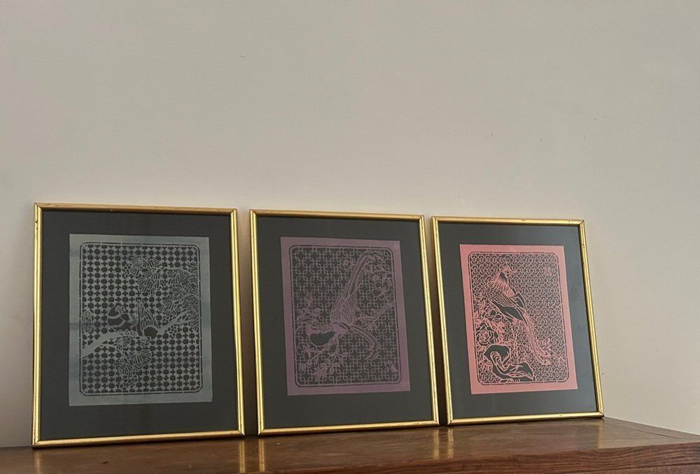 Jiǎnzhǐ Decoupage Artworks With Birds, Set Of 3 photo furniture