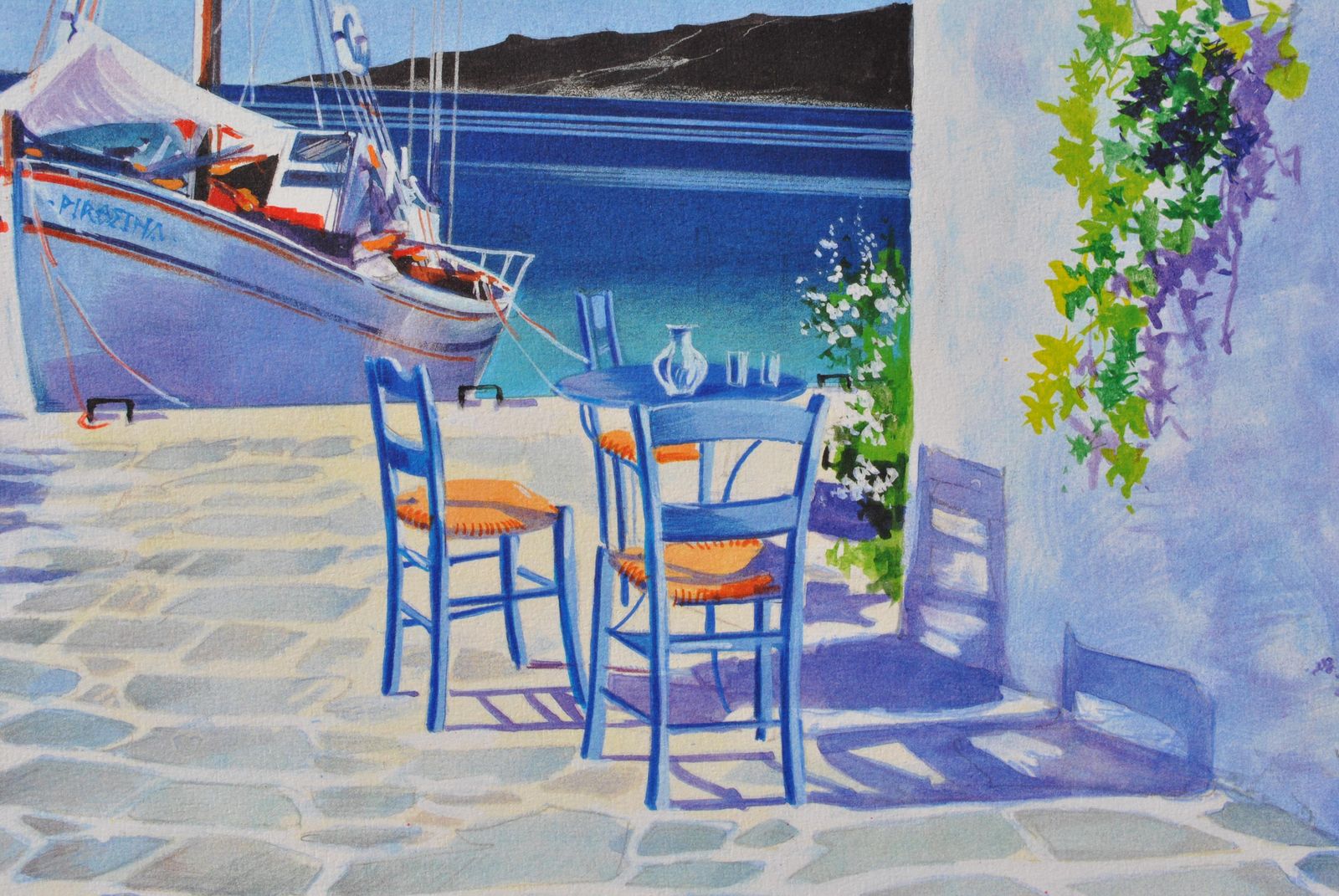 Andre Savy Riviera : Sailboat At Santorini   Original Lithograph, Handsigned & Ltd /390 1982 photo 133.0