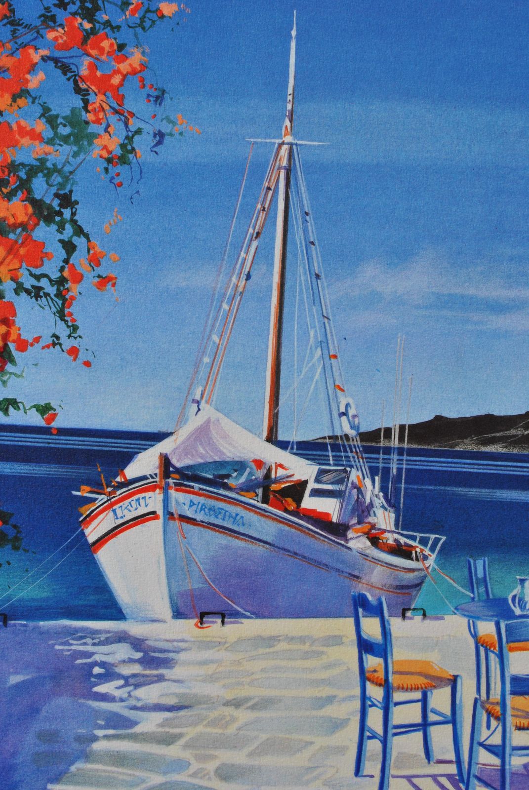 Andre Savy Riviera : Sailboat At Santorini   Original Lithograph, Handsigned & Ltd /390 1982 photo vinterior