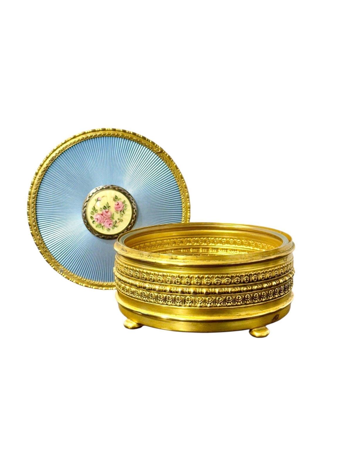 Gilded Metal & Guilloché Enamel Jewelry Box With Hand Painted Miniature photo 553.0