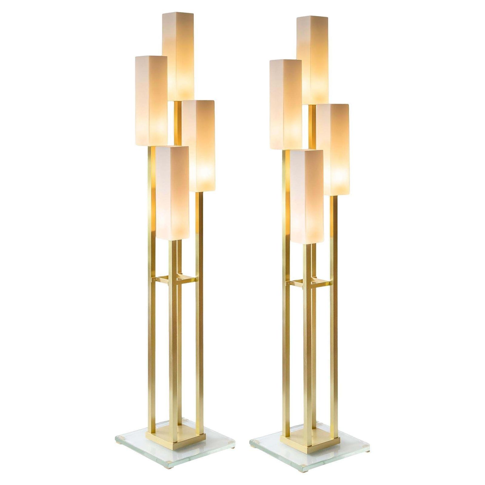 Pair Of Italian Brass And Glass Floor Lamps