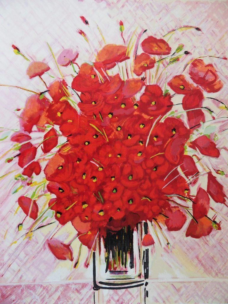 Michel Henry A Bouquet Of Poppies   Original Handsigned Silkscreen photo for sale