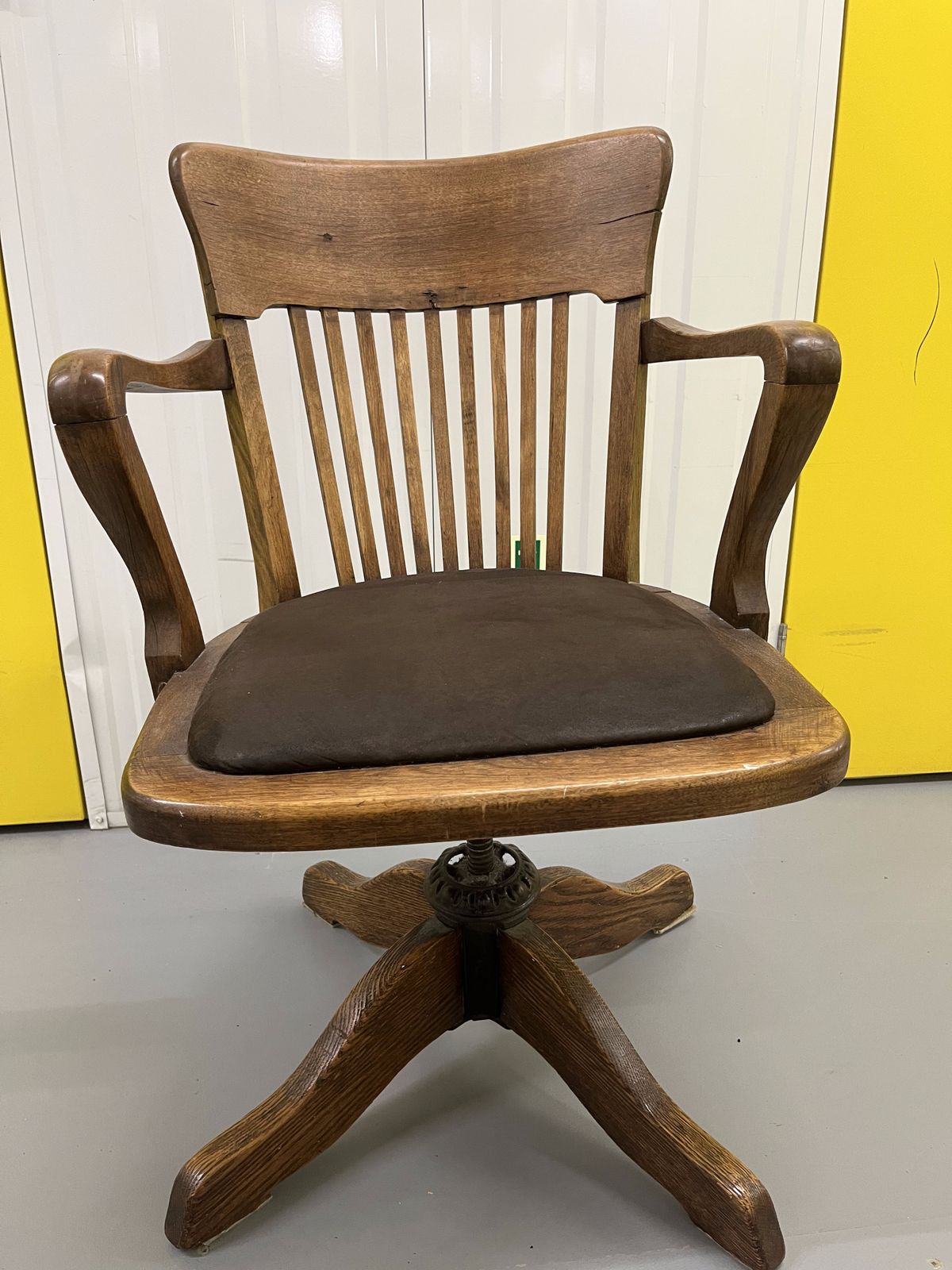 Captain's Chair Victorian Oak Swivel Chair With Iron Detail